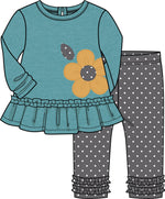 Side Flower Appliqué Tunic With Dot Leggings - Select Size