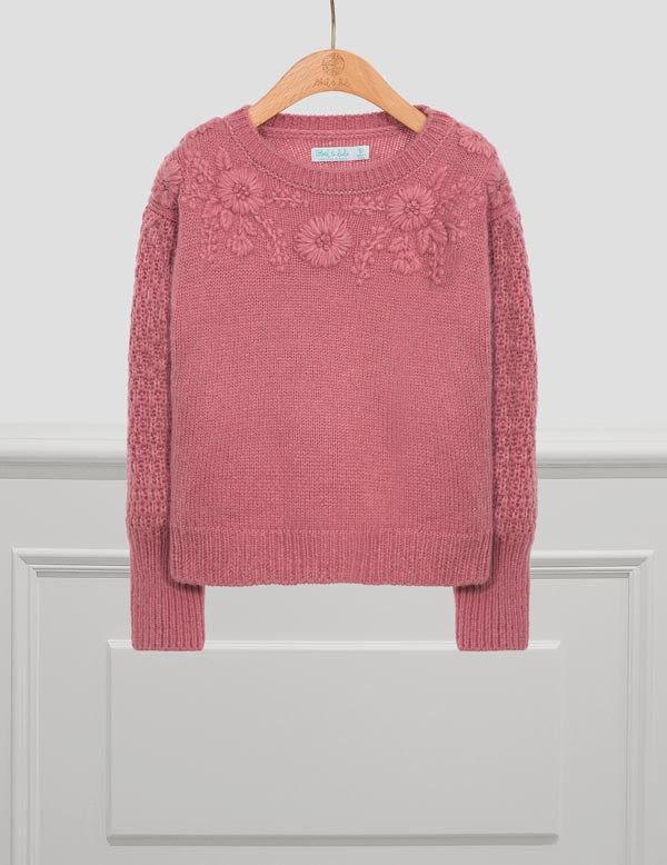 Floral Embroidered Sweater in Blush - Select Size