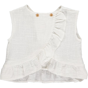 Aria White Linen Sleeveless Ruffle Girls Top - Select Size