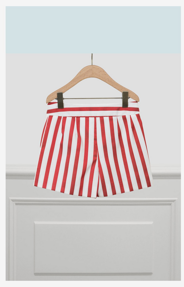 Navy Poplin Ruffle Blouse And Red & White Stripe Short Set - Select Size