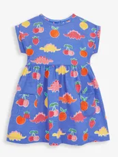 Dino & Fruit Print Pet In Pocket Blue Dress - Select Size