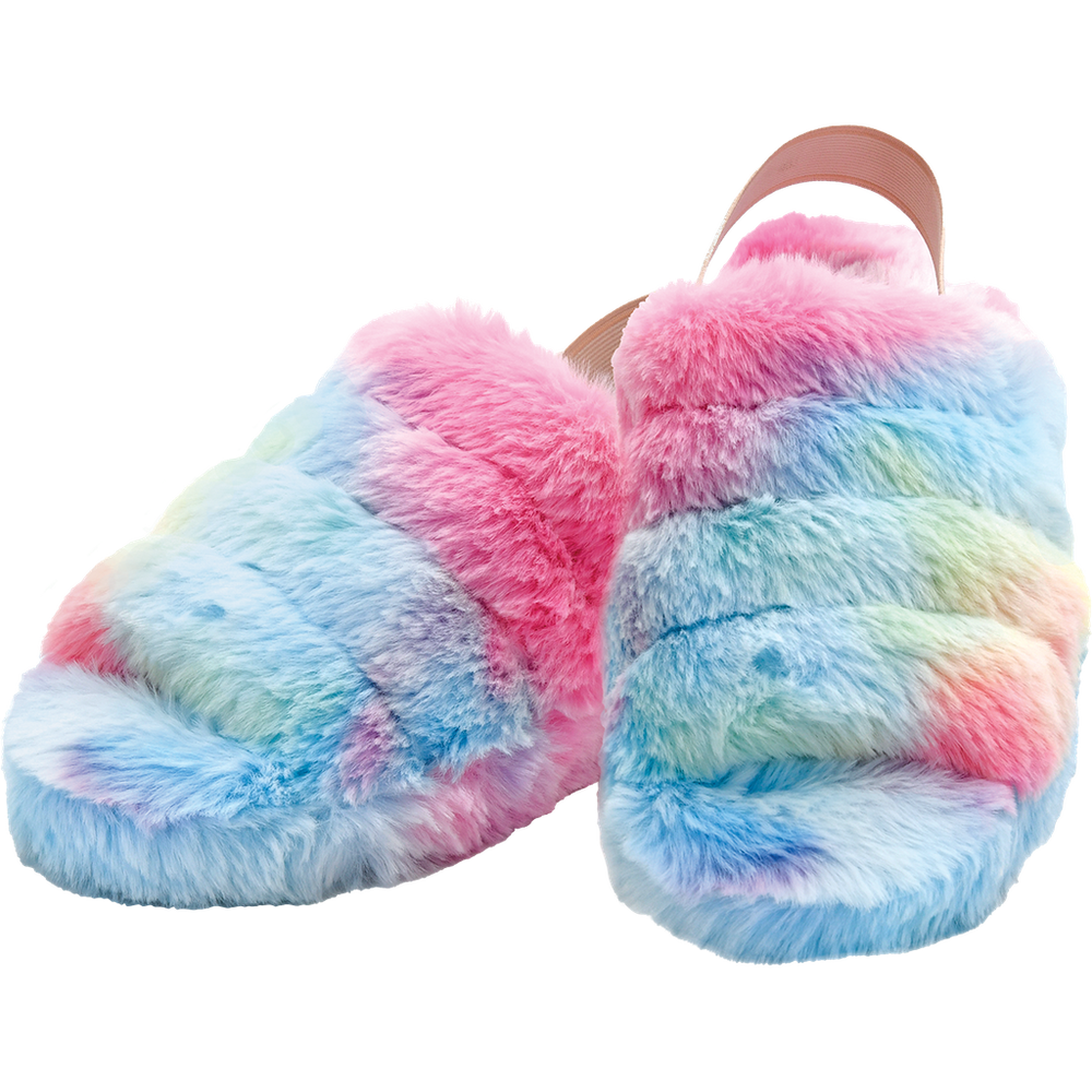Rainbow Furry Slippers - Select Size