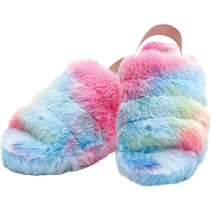 Rainbow Furry Slippers - Select Size
