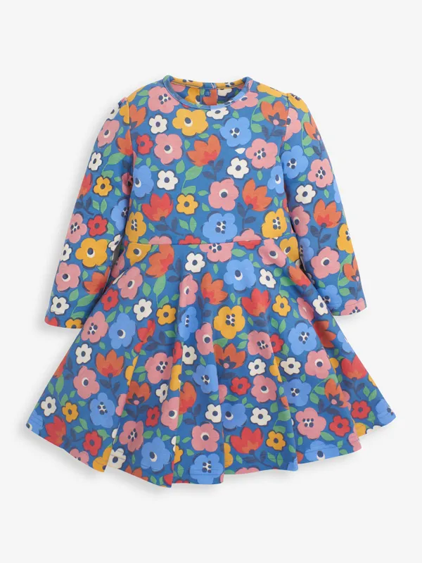 Best Friends Floral Print Dress- Denim Blue - Select Size