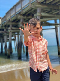 Penzance Apricot Plaid Boys Short Sleeve Shirt - Select Size