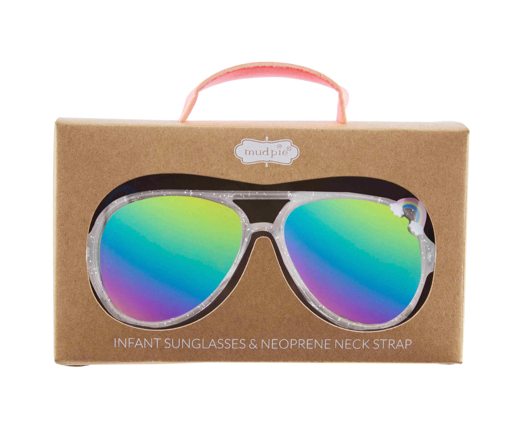 Clear Aviator & Peach Girls Sunglasses & Strap Set