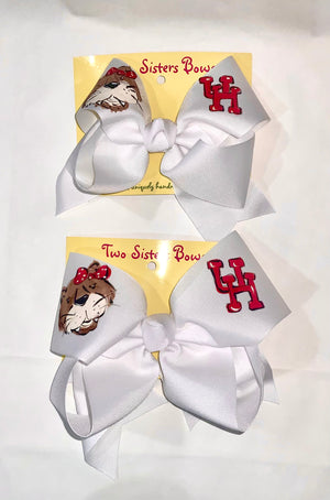 University of Houston Cougar “Shasta” -Handpainted White Hair bow - Choose 6” or 8”