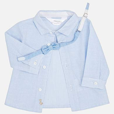 Blue & White Striped Long Sleeve Shirt with Chambray Bow Tie  - Select Size