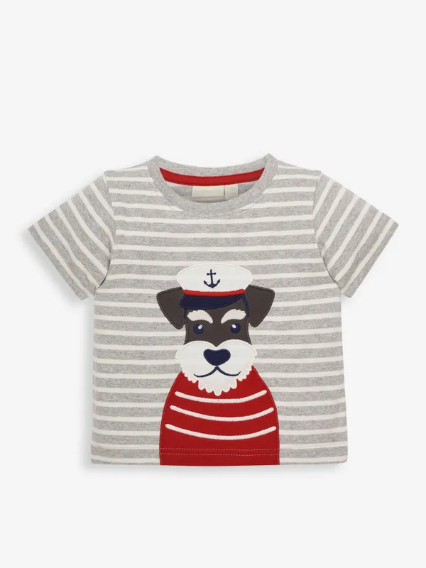 
            
                Load image into Gallery viewer, Nautical Dog Applique’ Marl Grey Stripe Tee  - Select Size
            
        