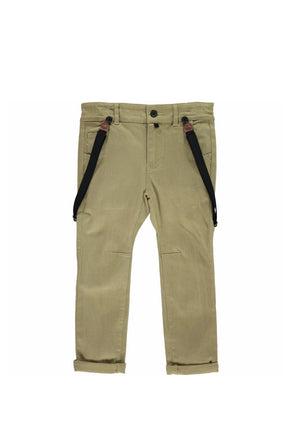Olive Khaki Woven Trousers With Removable Suspenders / Braces - Select Size