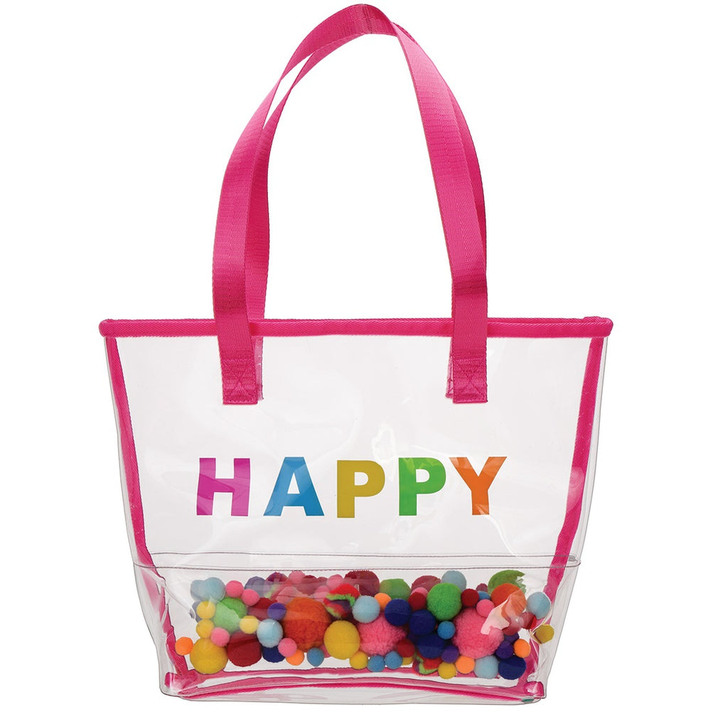 
            
                Load image into Gallery viewer, Happy Clear Tote with Pom Poms
            
        