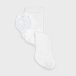 White Lace Ruffle Bottom Thick Woven Tights  - Select Size