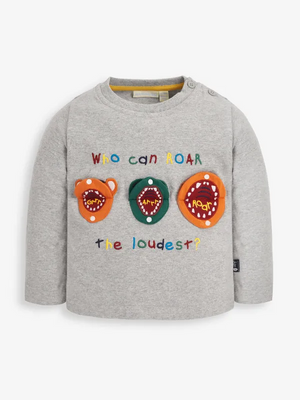 Who Can Roar The Loudest?  Applique’ Grey Long Sleeve T-Shirt  - Select Size