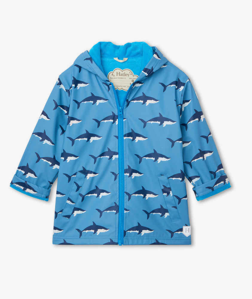 
            
                Load image into Gallery viewer, Blue Shadow Swimming Sharks Color Changing Splash Jacket - Select Size
            
        