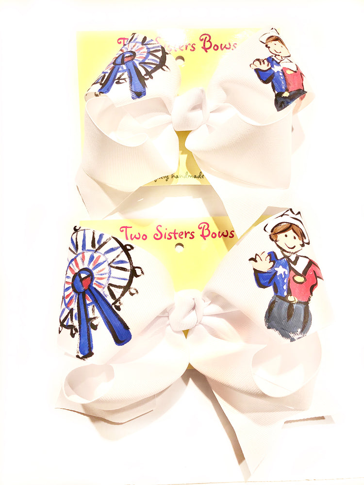 
            
                Load image into Gallery viewer, Big Tex at The State Fair -Handpainted White Hair bow - Choose 6” or 8”
            
        