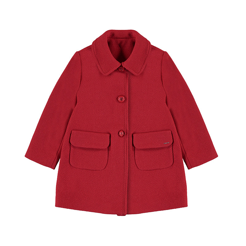 Red Girls’ Collared Coat With Front Pockets - Select Size