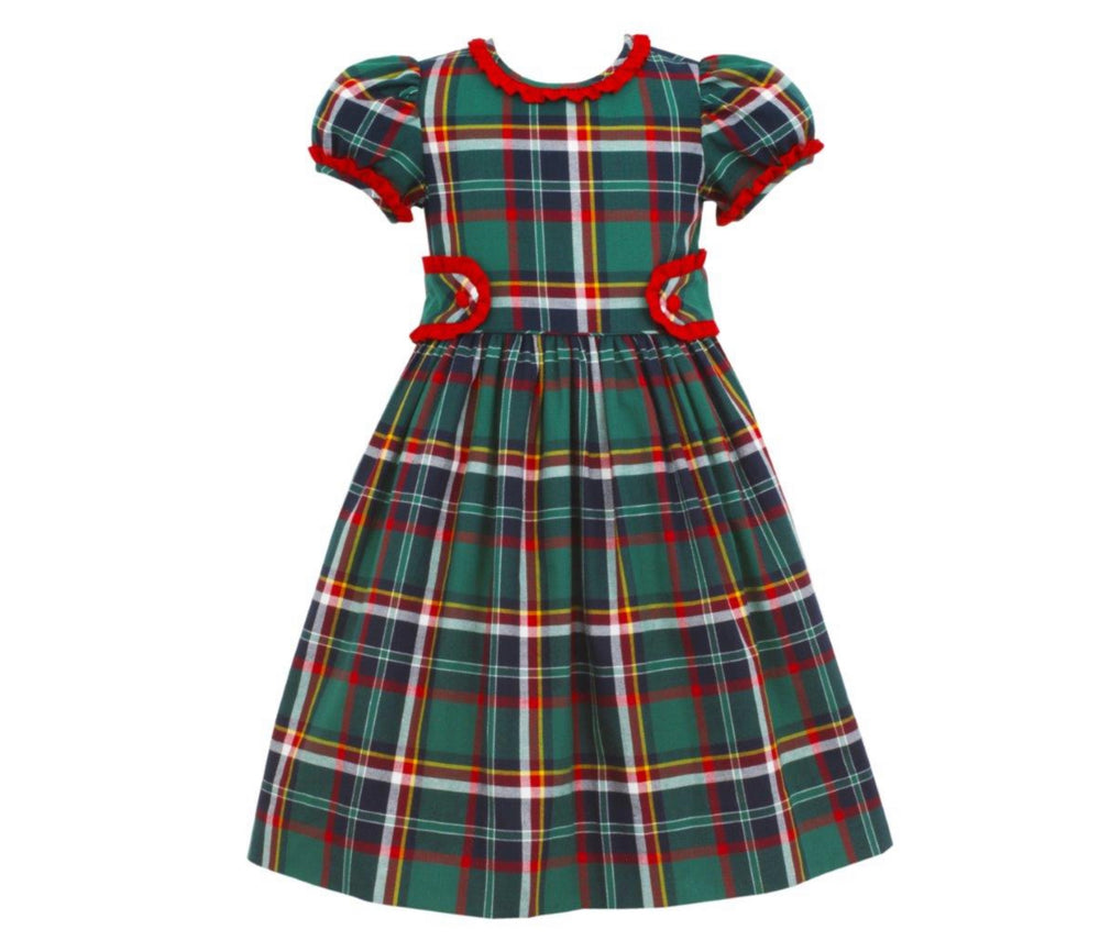 
            
                Load image into Gallery viewer, Green Plaid Dress With Red Ruffle Collar &amp;amp; Tabs - Select Size
            
        
