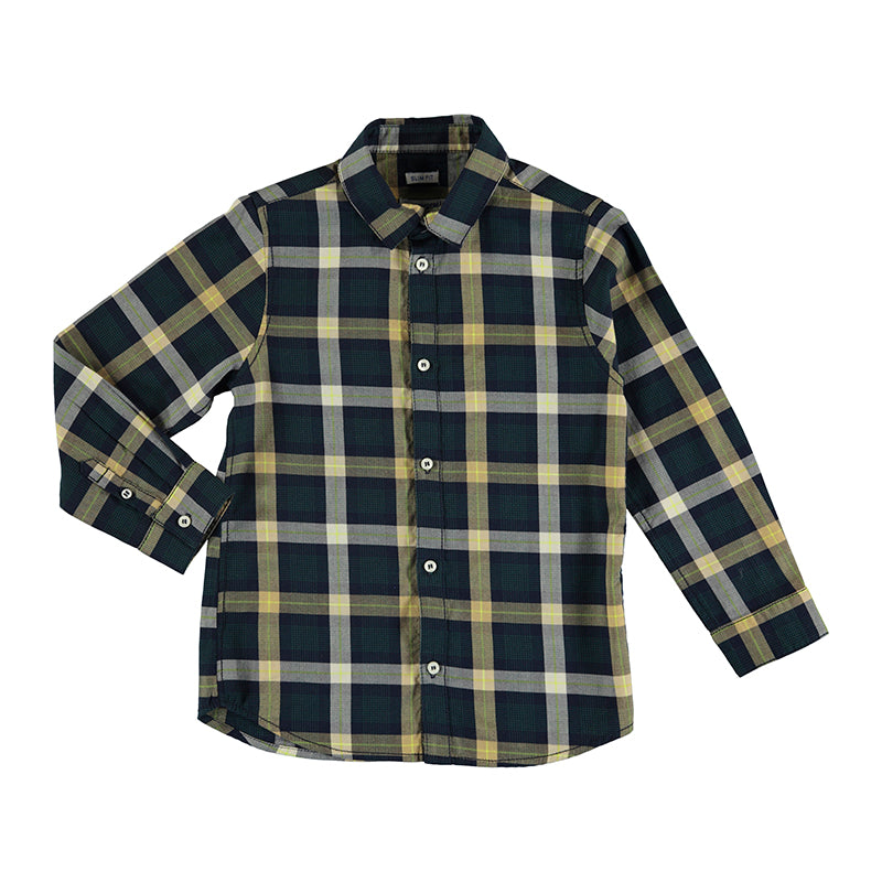 Navy Small Plaid Long Sleeve Boy’s Shirt - Select Size