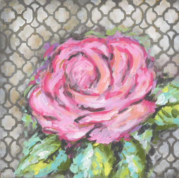 Pink Rose On Grey Abstract Canvas - RM205 - Wall Art
