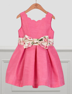 Bubblegum Shantung Floral Bow Dress - Select Size
