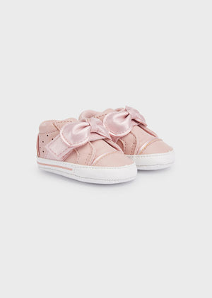 Pale Blush Infant Girls Bow Velcro Sneakers - Select Size