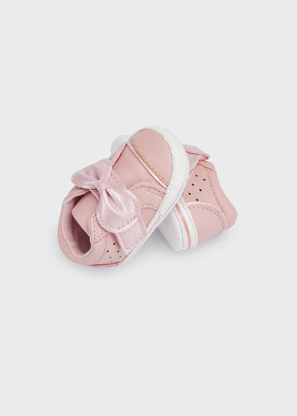 Pale Blush Infant Girls Bow Velcro Sneakers - Select Size