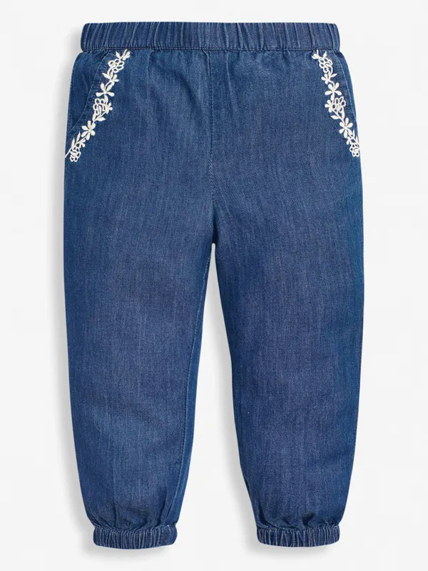 Chambray Embroidered Pants - Select Size