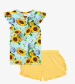Sunny Ruffled Capsleeve Henley T-Shirt & Ruffled Varsity Short Set - Posh Peanut - Select Size