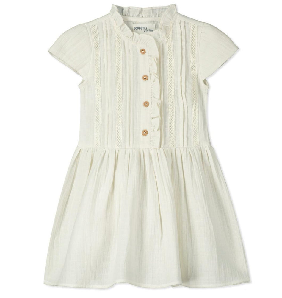 Santorini Girls Ivory Ruffle Collar Woven Cap Sleeve Dress - Select Size