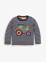 Cow & Tractor Stripe Long Sleeve T-Shirt - Navy & Ecru - Select Size
