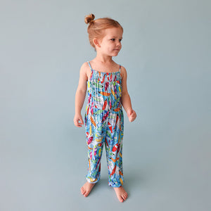
            
                Load image into Gallery viewer, Wave Smocked Spaghetti Strap Girls Jumpsuit - Posh Peanut - Select Size
            
        