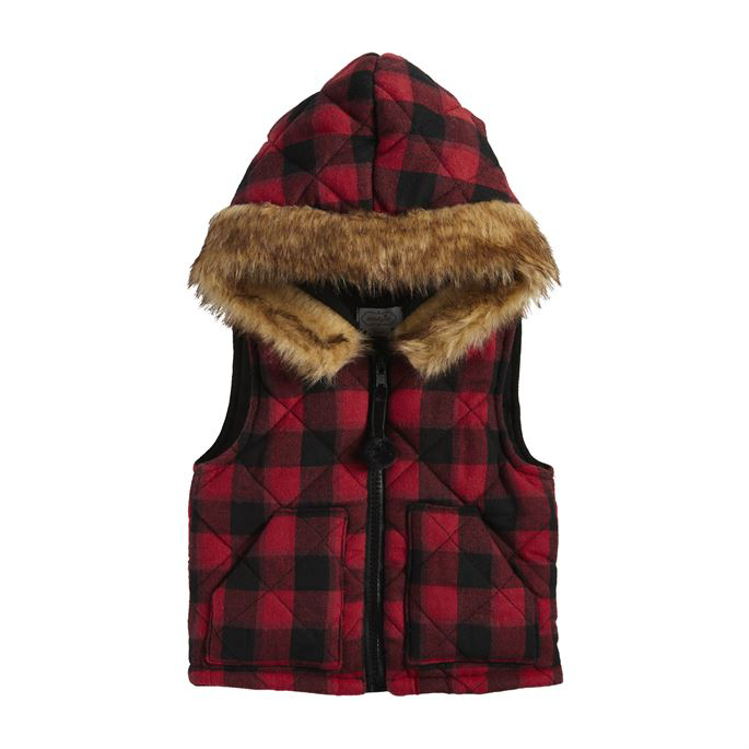 Red & Black Buffalo Plaid Hooded Vest - Select Size