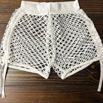 White Crochet Cinch Shorts