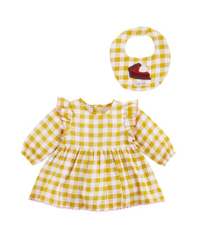 Mustard Check Infant Dress & Cutie Pie Bib Set - Select Size