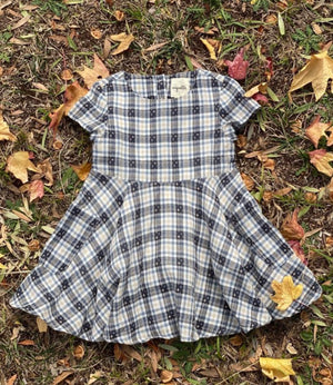 
            
                Load image into Gallery viewer, Debbie Grey &amp;amp; Blue Plaid Short Sleeve Woven Dress - Select Size
            
        