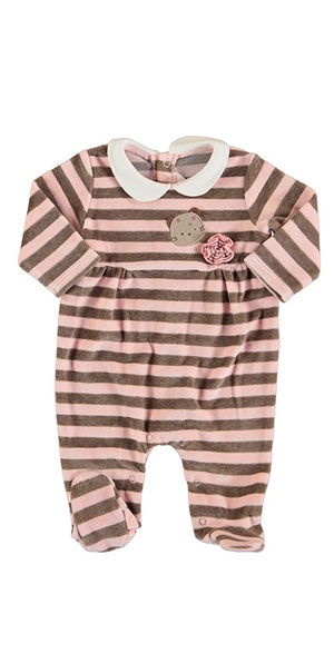 
            
                Load image into Gallery viewer, Blush Stripe Infant Girls Velour Footed Romper  - Select Size
            
        