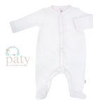 Paty White Knit Long Sleeve Footie With Pink Trim - Select Size