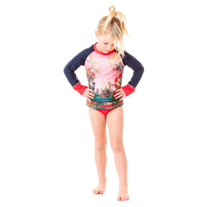 Noruk Pink Jungle & Stripe Two-Piece Rashguard Swimsuit  - Select Size