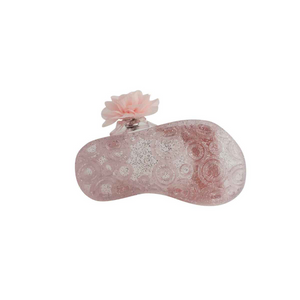 Sadie Pink Iridescent  & Clear Glitter Jelly Sandal With PInk Flower - Select Size
