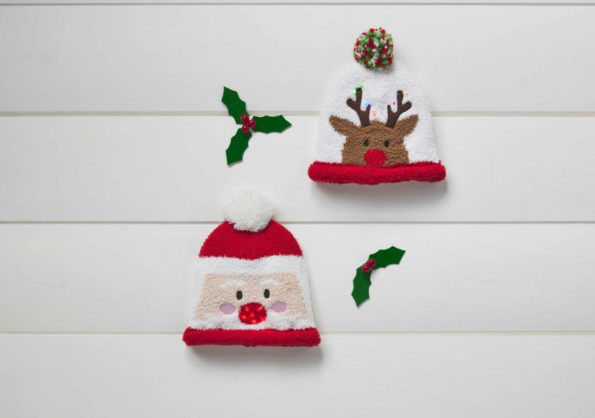 Christmas Light-Up Knit Hat - Select Reindeer Or Santa