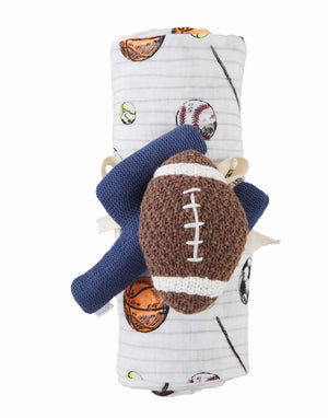 Football Swaddle & Rattle Set