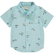 Aloha Blue Vintage Fish Print Short Sleeved Boys Shirt - Select Size