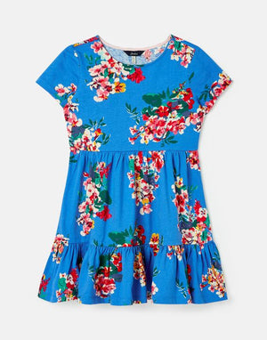 Evelyn Blue Floral Short Sleeve Tiered Jersey Dress  - 2-12yrs - Select Size