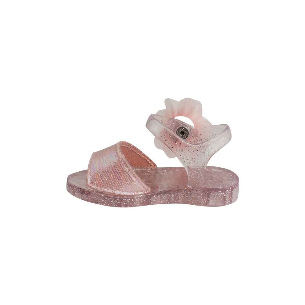 Sadie Pink Iridescent  & Clear Glitter Jelly Sandal With PInk Flower - Select Size