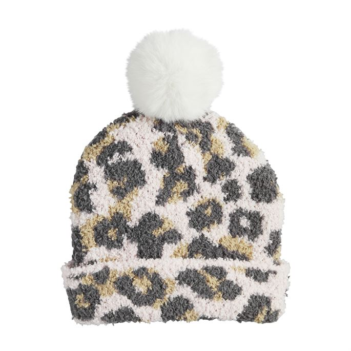 Chenille Leopard Knit Hat - Select Ivory or Pink