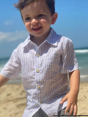 Pier Cream Bow Tie Print Boys Short Sleeve Shirt - Select Size