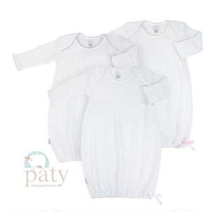 Paty White Long Sleeve Lap Shoulder Gown - Newborn - Select Trim Color - Select Size