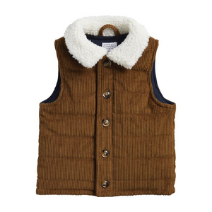 Sherpa Collar Dark Tan Corduroy Vest- Select Size
