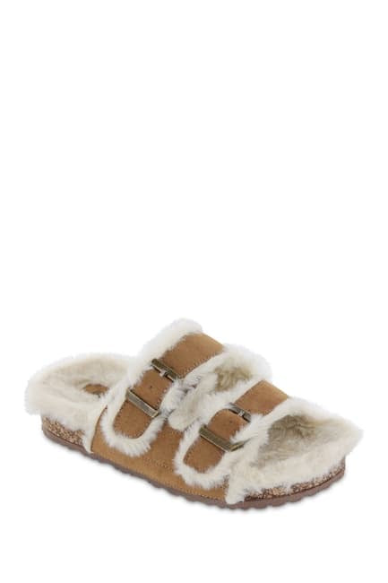 Rozy Faux Fur Dual Buckle Slide- Chestnut - Select Size