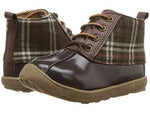 Brown Duck Boots with Plaid Trim